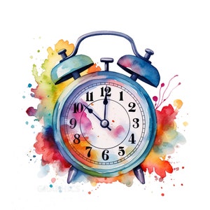 Alarm Clock Clipart, PNG Instant Download File, Watercolor Digital Design For Crafting, Printable Art