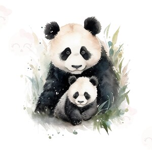 Aquarelle Panda Bear avec Cub, fichier de téléchargement instantané PNG, Panda Bear Clipart, artisanat en papier numérique, Art imprimable