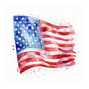Watercolor American Flag Clipart, JPG Instant Download Image, Digital Paper Craft, Card Making, 4th of July Clipart
