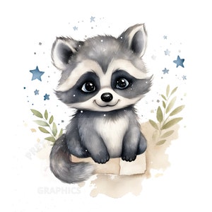Aquarelle bébé raton laveur Clipart, fichier de téléchargement instantané PNG, artisanat en papier numérique, fabrication de cartes, Art imprimable
