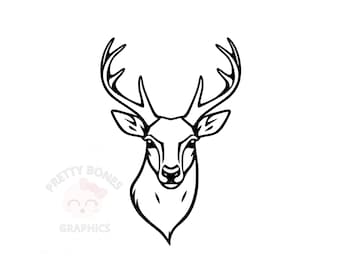 Hirschkopf Linie Kunst, SVG, PNG, EPS, Dxf Sofort-Download-Dateien, Vektor Clipart, Hirsch druckbare Kunst