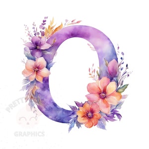 Floral Purple Letter O Clipart, PNG Instant Download File, Alphabet Clipart, Diseño digital para la elaboración