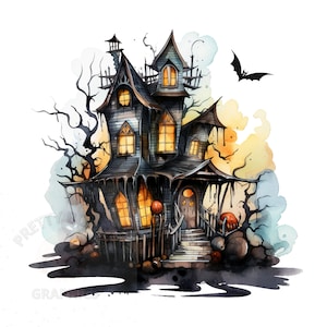 Halloween Scary Haunted House Clipart, PNG Instant Download File, Digital Design For Crafting