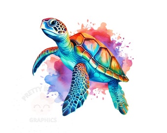 Watercolor Sea Turtle Clipart, PNG Instant Download File, Digital Paper Craft, Printable Art