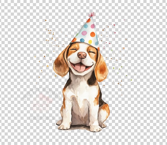 パーティーハットをかぶったビーグル犬のクリップアート、PNG