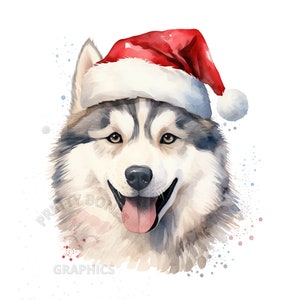 Watercolor Christmas Husky Clipart, PNG Instant Download File, Digital Paper Craft, Printable Art