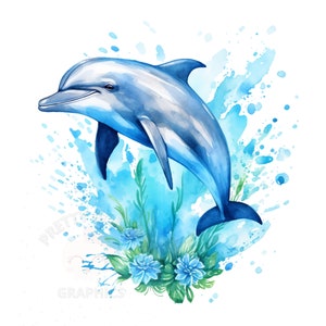 Clipart de dauphin, fichier de téléchargement instantané PNG, conception numérique aquarelle pour l’artisanat, Art imprimable