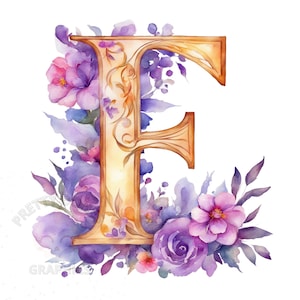 Letra floral F Clipart, archivo de descarga instantánea PNG, imágenes prediseñadas del alfabeto, diseño digital para la elaboración