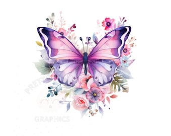 Watercolor Floral Pastel Butterfly, PNG Digital Download File, Floral Butterfly For Crafting