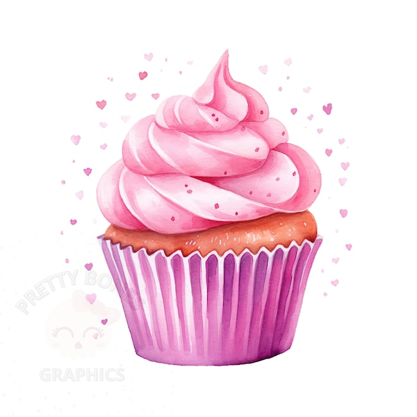 Pink Cupcake Clipart, PNG Instant Download File, Digital Design For Crafting, Printable Art