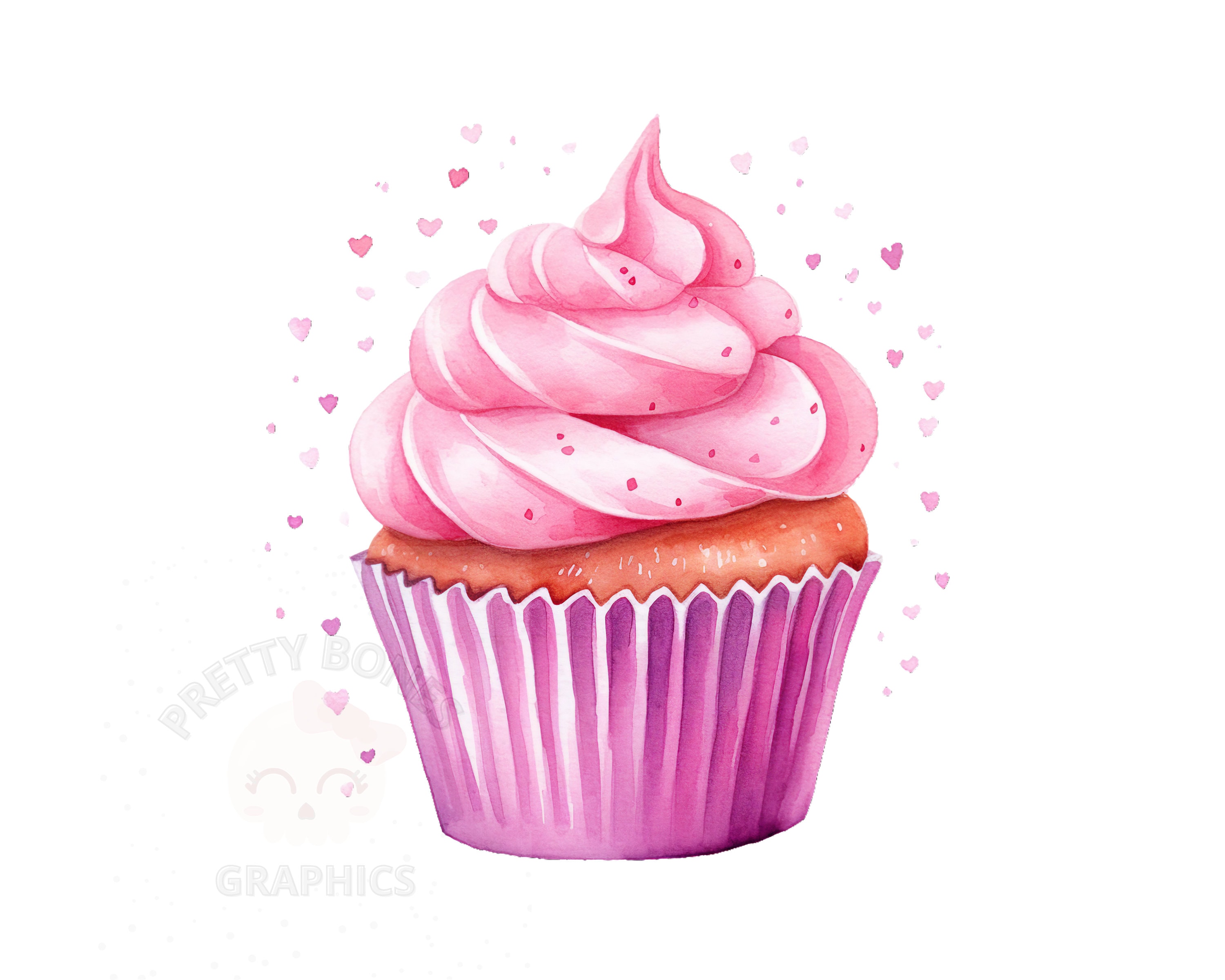 Pink Cupcake Clipart, PNG Instant Download File, Digital Design For Crafting, Printable Art