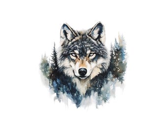 5 Wolf Clipart Images, PNG Instant Download Files, Digital Design For Crafting, Printable Art