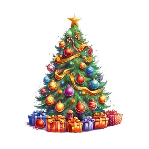 Christmas Tree Illustration No.1, PNG Digital Download, Christmas Clipart, Digital Paper Craft, Card Making, Printable Art