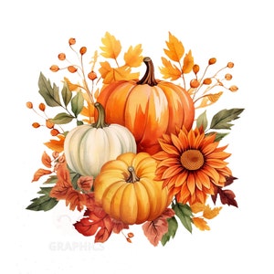 Watercolor Fall Clipart No1, PNG Instant Download File, Fall Pumpkins,  Digital Design For Crafting