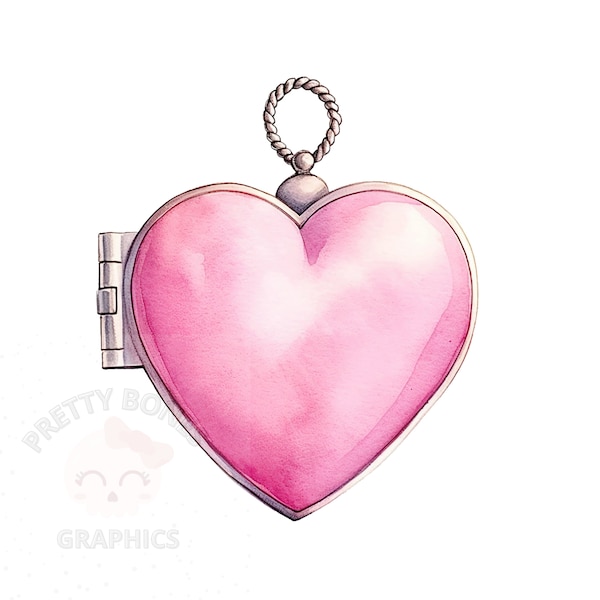 Pink Heart Locket Clipart, PNG Instant Download File, Digital Paper Craft, Printable Art