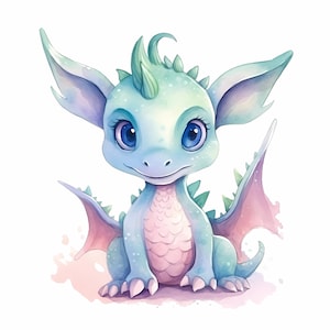 Baby Dragon Clipart, JPG Digital Download, Watercolor Clipart, Card Making, Digital Paper Craft