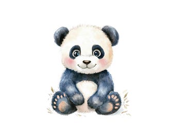5 Watercolor Baby Panda Clipart Images, PNG Instant Download Files, Nursery Decor, Card Making Clipart