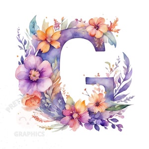Floral Purple Letter G Clipart, PNG Instant Download File, Alphabet Clipart, Diseño digital para la elaboración
