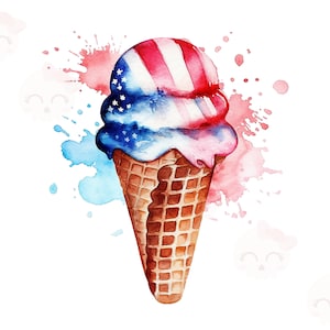 4th of July Watercolor Ice Cream Clipart, PNG Digital Download File, Printable Art, Digital Paper Craft