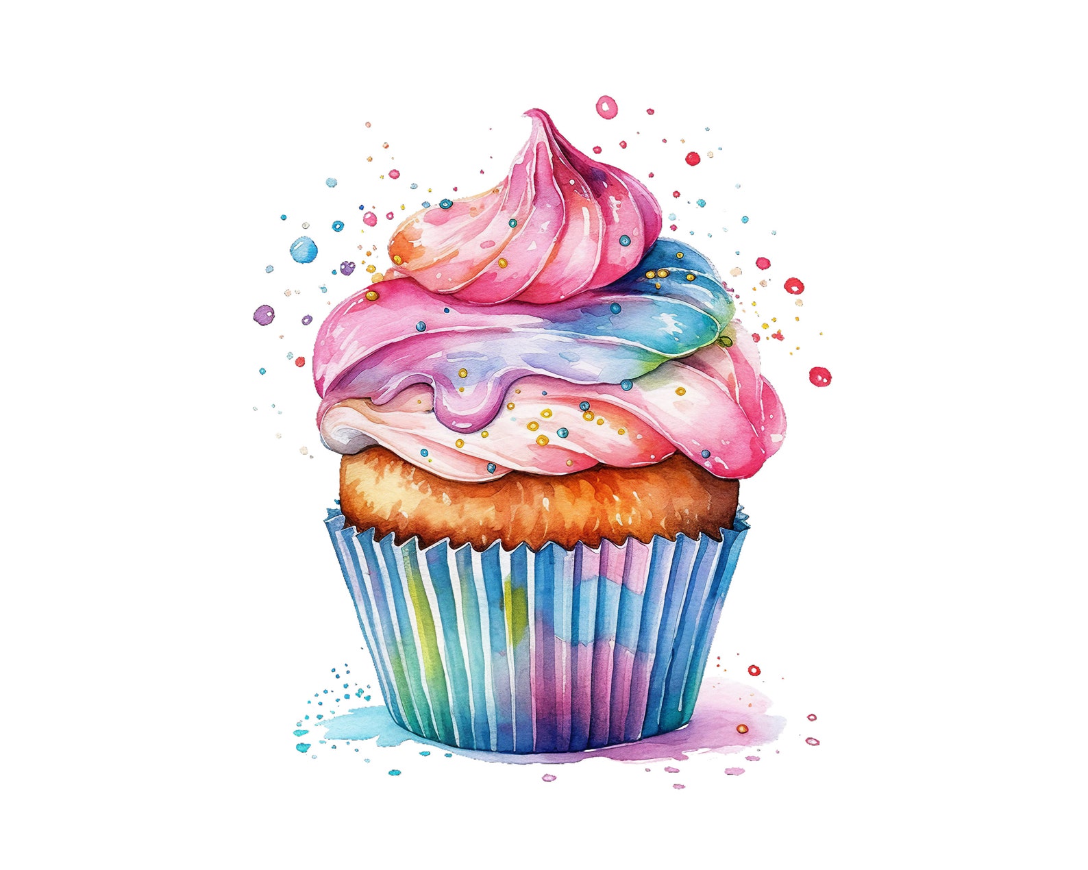 Watercolor Cupcake Clipart, PNG Instant Download, Digital Paper Craft ...
