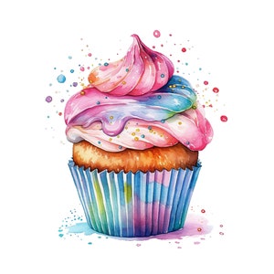 Aquarelle Cupcake Clipart, Téléchargement instantané PNG, Artisanat en papier numérique, Clipart de fabrication de cartes, Cupcake Digital Design, Art imprimable