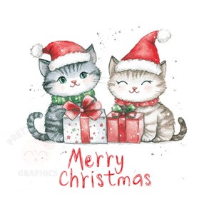 Merry Christmas Cats Clipart, PNG Instant Download File, Digital Paper Craft, Printable Art
