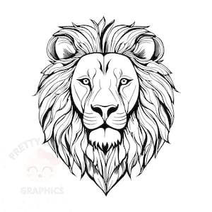 Clipart de arte em linha de leão, SVG, arquivo de download instantâneo PNG, design digital para artesanato, arte para impressão