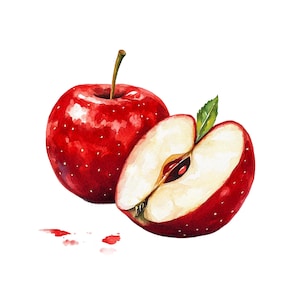 Clipart de manzana roja, archivo PNG de descarga instantánea, diseño digital para manualidades, arte imprimible