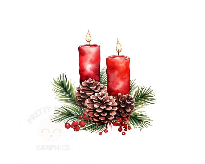 Pine Cones and Candles Clipart, PNG Instant Download File, Digital ...