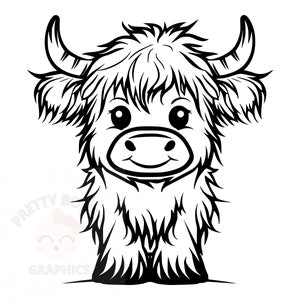 Baby Highland Cow, SVG, PNG Instant Download-bestand, digitaal ontwerp voor knutselen, afdrukbare kunst