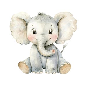 5 Images Clipart aquarelle d'éléphanteau, fichiers PNG à téléchargement immédiat, décoration de chambre d'enfant, fabrication de cartes, oeuvre d'art imprimable