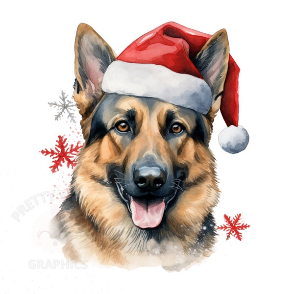 Christmas German Shepherd Clipart, PNG Instant Download File, Digital Paper Craft