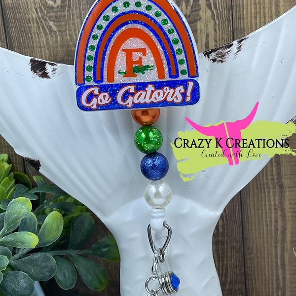 Florida Go Gators BoHo Rainbow Interchange badge reel bead optional/Educator Gift/Nurse Life/Pharmacy worker/Badge Reel/Pharmacy Tech