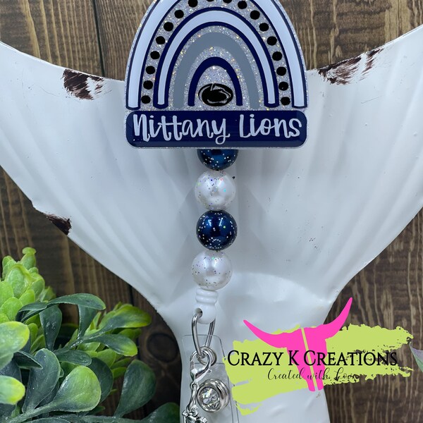 Nittany Lions Penn Inspired Boho Rainbow Interchangeable badge reel beads optional/Educator Gift/Nurse Life/Pharmacy worker/Sports/Pharmacy