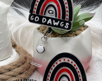 Georgia Bulldog GO DAWGS Rainbow Interchangeable badge reel beads optional/Educator Gift/Nurse Life/Pharmacy worker/Badge Reel/Pharmacy Tec