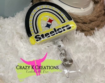 Pittsburg Steelers Boho Rainbow Interchangeable badge reel beads optional/Educator Gift/Nurse Life/Pharmacy worker/Badge Reel/Pharmacy