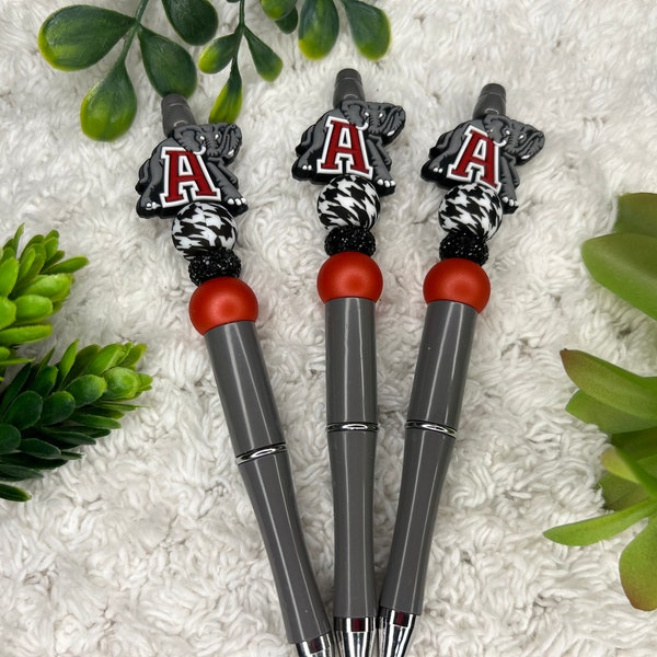 Alabama Inspired beaded Sports Pen/Educator Gift/Nurse Life/Beaded Keychain/Car mirror Charm/Don't Steal my pen/Ball Point/Black Ink