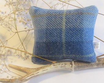 Harris Tweed Lavender Mini Cushion in a Bright Bonnie Blue Check