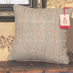 Harris Tweed Cushion in a Beautiful Light Check over Grey - Handmade to order
