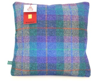 Harris Tweed Cushion in a rich Blue and Purple Check - Handmade to order