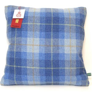 Harris Tweed Cushion in a Bright Bonnie Blue Check - Handmade to order