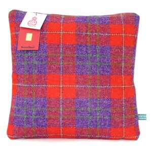 Harris Tweed Cushion in a Bright Red and Purple Check - Handmade to order