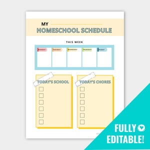 Kids Printable HOMESCHOOL SCHEDULE Printable Homeschool Schedule Homeschool Routine Homeschool Planner Editable Download image 1