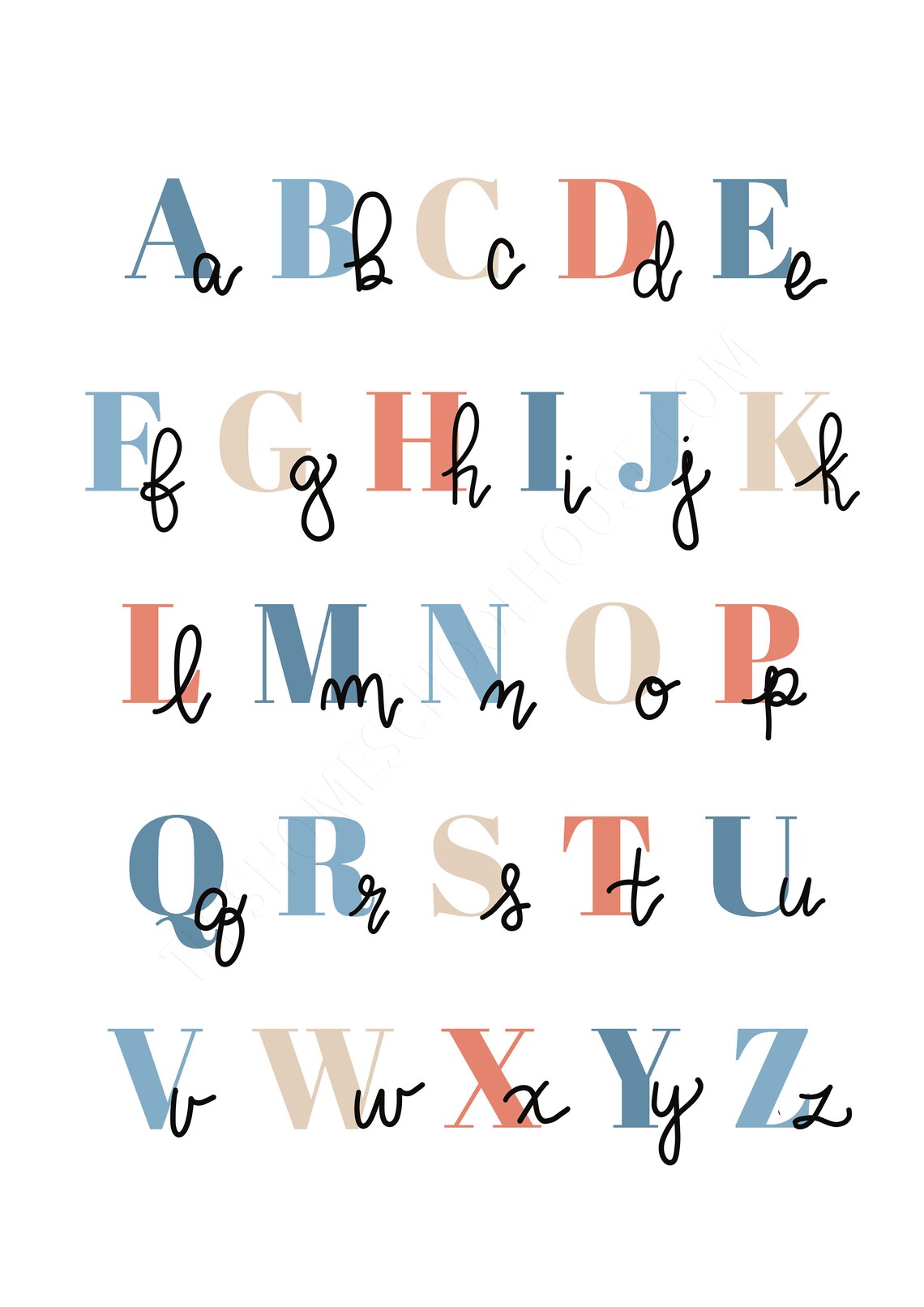Cursive Alphabet Poster Wall Art Alphabet Wall Art Colorful Alphabet ...