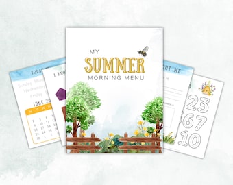 Summer Preschool Homeschool Morning Menu, Morning Basket, Homeschool Preschool, Morning Menu Homeschool Preschool, Toddler Morning Menu