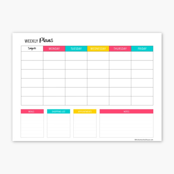 Homeschool Weekly Planner Printable Homeschool Planner | Etsy