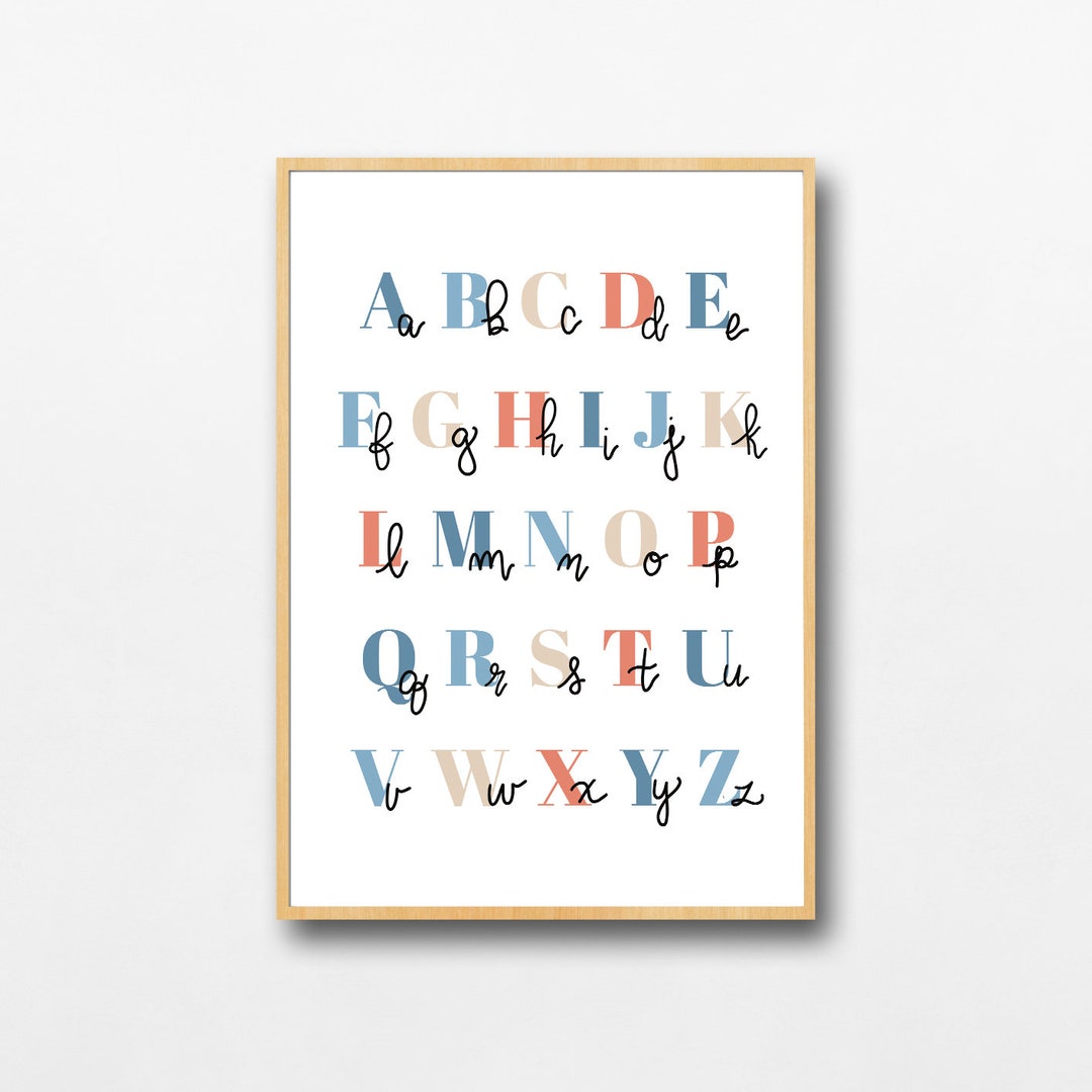 Cursive Alphabet Poster Wall Art Alphabet Wall Art Colorful Alphabet