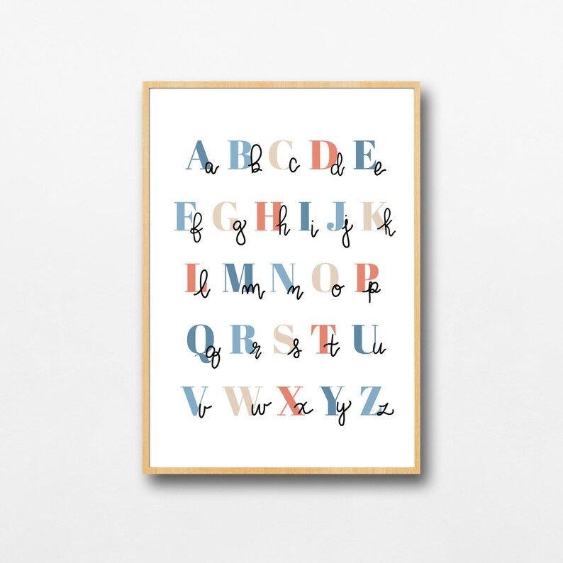 Cursive Alphabet Poster Wall Art Alphabet Wall Art Colorful Alphabet ...