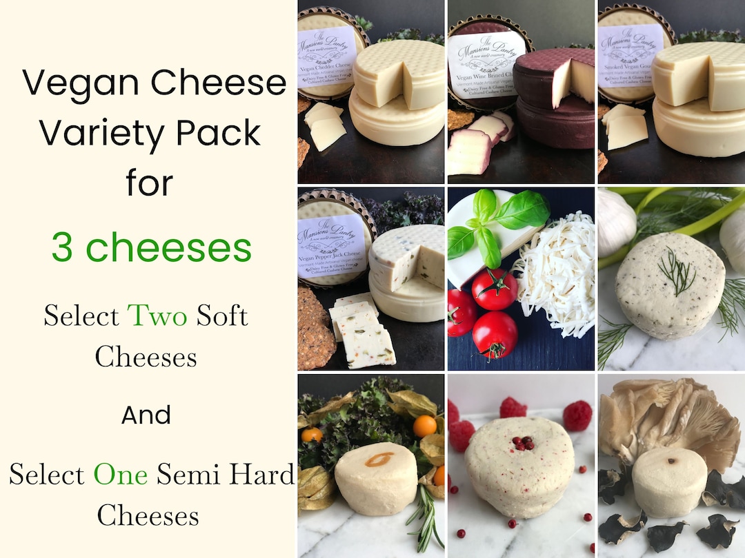 Three Vegan Cheese Variety Pack for One Semi Hard Cheese and Two Soft