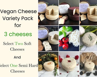 Three Vegan Cheese Variety Pack For One Semi Hard cheese and Two Soft Cheeses, Gifts for Vegans, Non Dairy Cheese, Plant Based, Vegan snacks